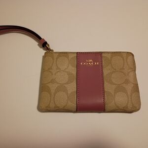 Coach Signature Beige and Pink Wristlet